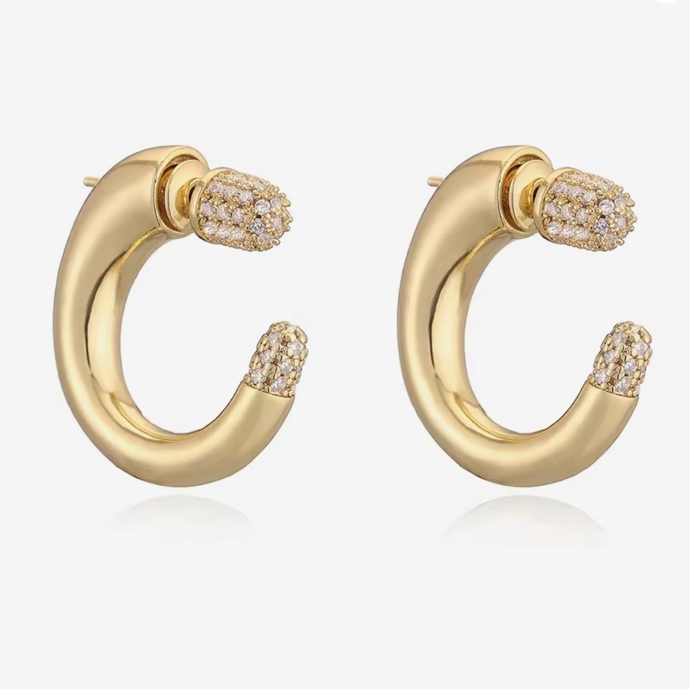 NEW Crystal Front Back Hoop Earrings Gold Clear F26